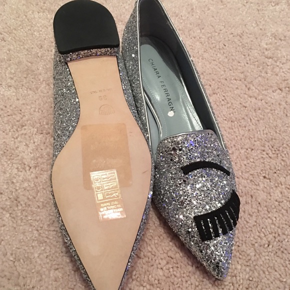 Chiara Ferragni Flirting Eyes Pointy Toe Flats - Picture 6 of 7